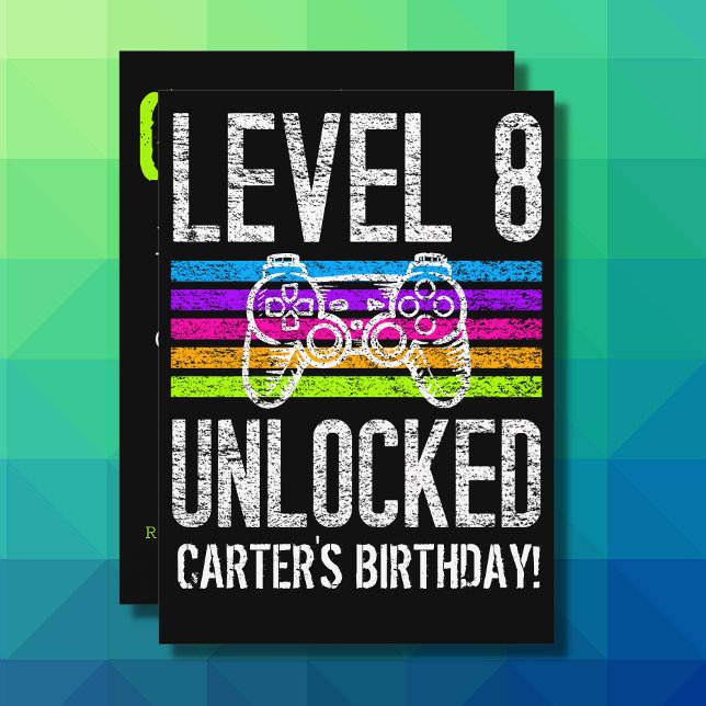 Level 8 Unlocked 8th Birthday Personalised Gamer Invitation (Creator Uploaded)