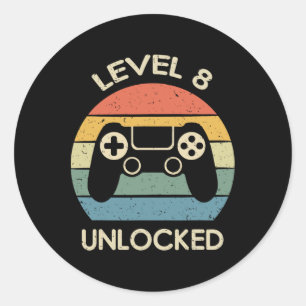 Level 8 Unlocked 8th Gaming Birthday Gift Video Ga Classic Round Sticker