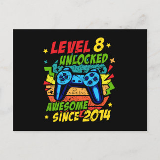 Level 8 Unlocked Awesome 2014 Game 8th Birthday Postcard