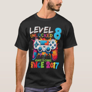 Level 8 Unlocked Awesome 2017 Video Games Birthday T-Shirt