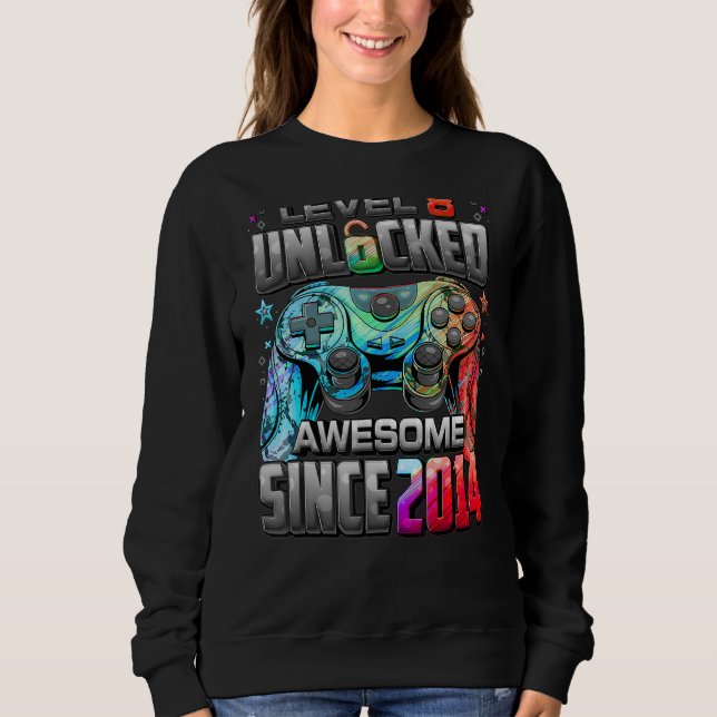 Level 8 Unlocked Awesome Since 2014 8th Birthday G Sweatshirt (Front)