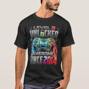 Level 8 Unlocked Awesome Since 2014 Video Game 8Th T-Shirt