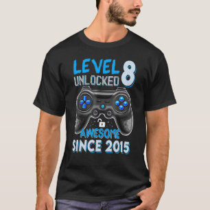 Level 8 Unlocked Awesome Since 2015 8th Birthday G T-Shirt