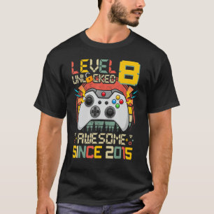 Level 8 Unlocked Awesome Since 2015 8th Birthday G T-Shirt
