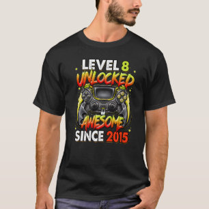 Level 8 Unlocked Awesome Since 2015 8th Birthday G T-Shirt