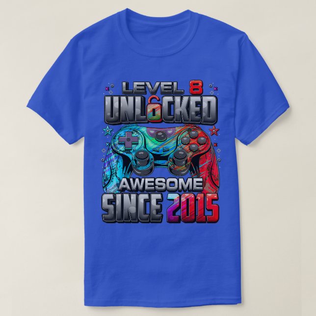 Level 8 Unlocked Awesome Since 2015 8th Birthday G T-Shirt (Design Front)