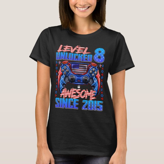 Level 8 Unlocked Awesome Since 2015 8th Birthday G T-Shirt (Front)