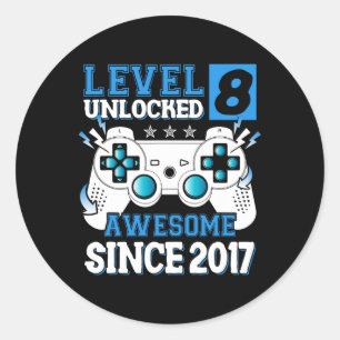 Level 8 Unlocked Awesome Since 2017 8th Birthday B Classic Round Sticker