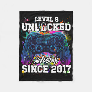 Level 8 Unlocked Awesome Since 2017 8th Birthday G Fleece Blanket