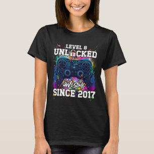 Level 8 Unlocked Awesome Since 2017 8th Birthday G T-Shirt