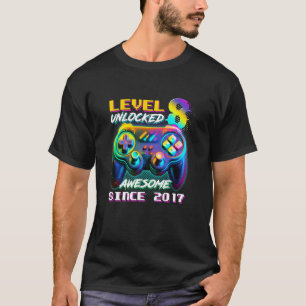 Level 8 Unlocked Awesome Since 2017 8th Birthday G T-Shirt