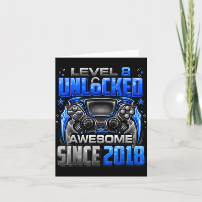 Level 8 Unlocked Awesome Since 2018 8th Birthday G Card (Front)