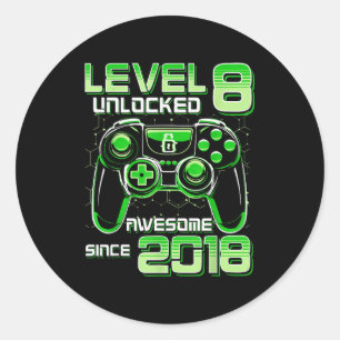 Level 8 Unlocked Awesome Since 2018 8th Birthday G Classic Round Sticker