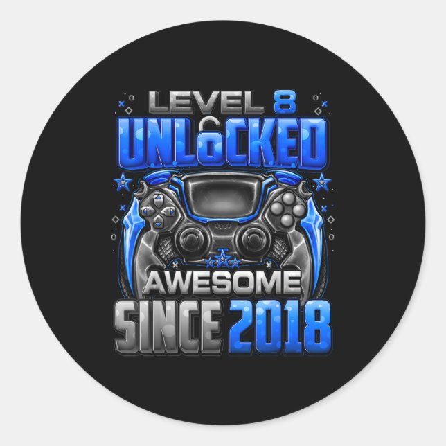 Level 8 Unlocked Awesome Since 2018 8th Birthday G Classic Round Sticker (Front)