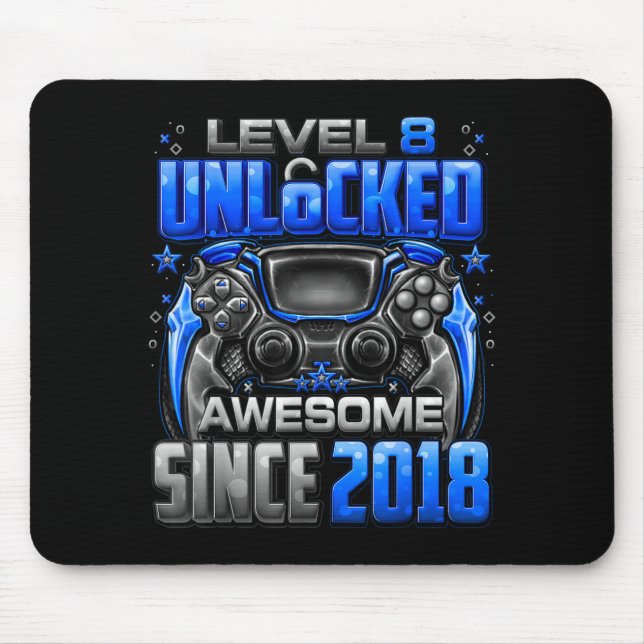 Level 8 Unlocked Awesome Since 2018 8th Birthday G Mouse Pad (Front)