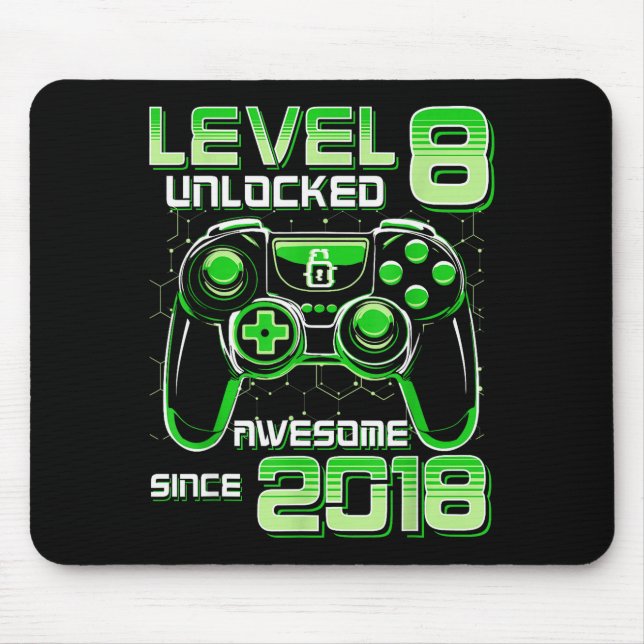 Level 8 Unlocked Awesome Since 2018 8th Birthday G Mouse Pad (Front)
