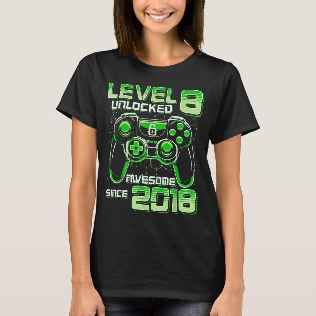 Level 8 Unlocked Awesome Since 2018 8th Birthday G T-Shirt (Front)