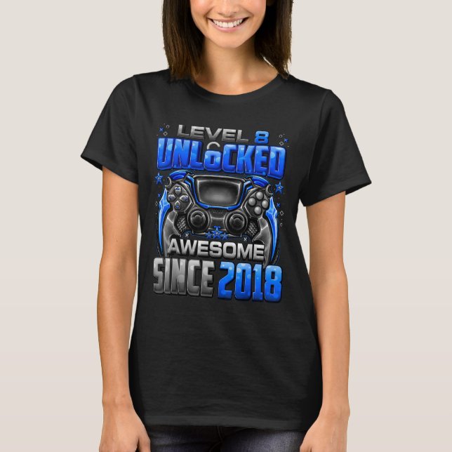 Level 8 Unlocked Awesome Since 2018 8th Birthday G T-Shirt (Front)