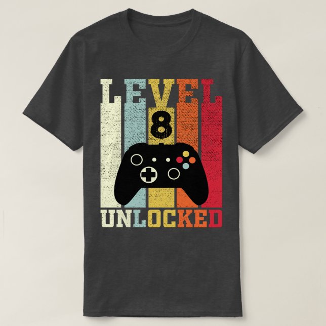 Level 8 Unlocked Funny Video 8th Birthday Gift T-Shirt (Design Front)