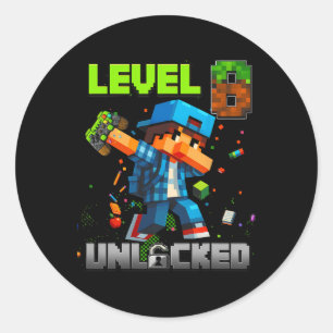Level 8 Unlocked Funy Birthday Boy Pixel Gamer 8th Classic Round Sticker