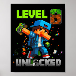 Level 8 Unlocked Funy Birthday Boy Pixel Gamer 8th Poster