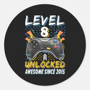 Level 8 Unlocked Gamer 8Th Bday 8 Classic Round Sticker