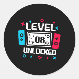 Level 8 Unlocked Gamer - 8th Birthday Gift Video G Classic Round Sticker