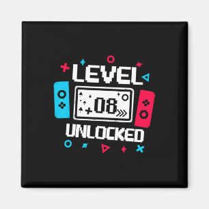 Level 8 Unlocked Gamer - 8th Birthday Gift Video G Magnet