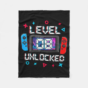 Level 8 Unlocked Gamer 8th Birthday Gift Video Gam Fleece Blanket