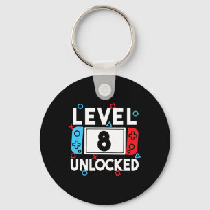 Level 8 Unlocked Gamer 8th Birthday Video Game Boy Key Ring