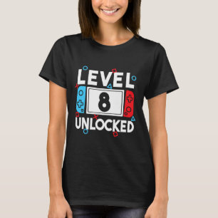 Level 8 Unlocked Gamer 8th Birthday Video Game Boy T-Shirt
