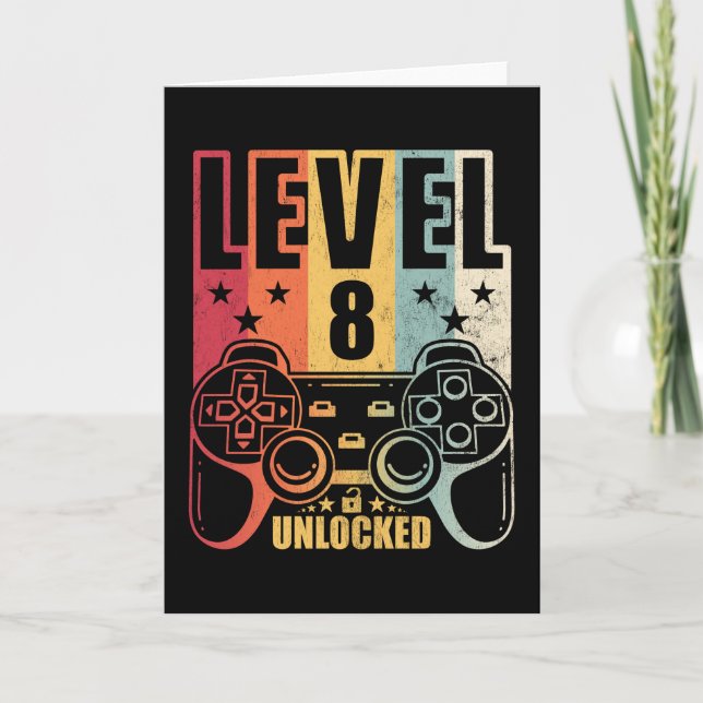 Level 8 Unlocked Gaming Birthday Gamer Card (Front)