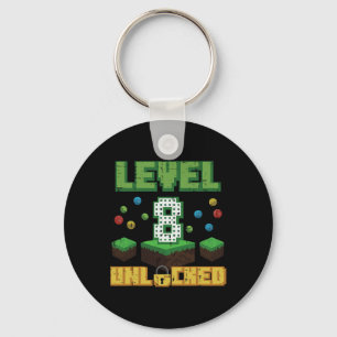 Level 8 Unlocked Pixel Gamer 8th Birthday Gaming B Key Ring