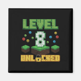 Level 8 Unlocked Pixel Gamer 8th Birthday Gaming B Magnet