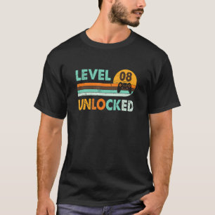 Level 8 Unlocked Retro Video Gamer 8 Year Birthday T-Shirt