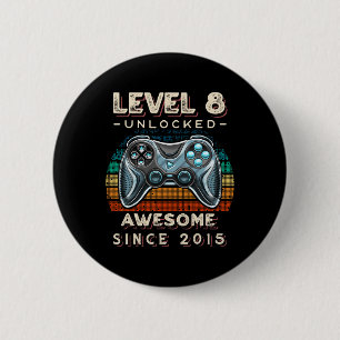 Level 8 Unlocked Video Game 8th Birthday 8 Yr Old 6 Cm Round Badge