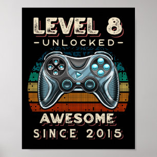 Level 8 Unlocked Video Game 8th Birthday 8 Yr Old Poster