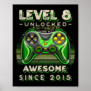 Level 8 Unlocked Video Game 8th Birthday 8 Yr Old Poster
