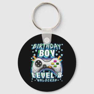 Level 8 Unlocked Video Game 8th Birthday Gamer Boy Key Ring