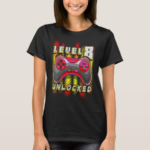 Level 8 Unlocked Video Game 8th Birthday Gamer Boy T-Shirt