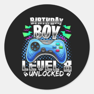 Level 8 Unlocked Video Game 8th Birthday Gamer Gif Classic Round Sticker