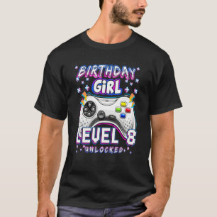 Level 8 Unlocked Video Game 8th Birthday Gamer Gir T-Shirt