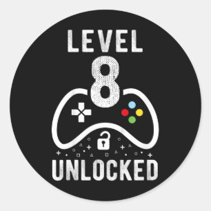 Level 8 Unlocked Video Game 8th Birthday Gift Classic Round Sticker