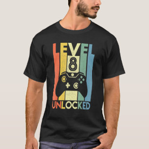 Level 8 Unlocked Video Gamer 8th Birthday T-Shirt