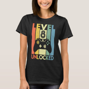 Level 8 Unlocked Video Gamer 8th Birthday T-Shirt