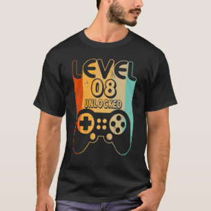 Level 8 Unlocked Video Gamer 8th Birthday T-Shirt