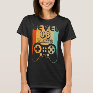 Level 8 Unlocked Video Gamer 8th Birthday T-Shirt