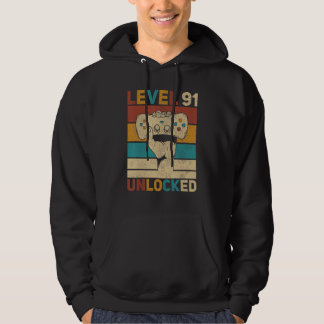Level 91 Unlocked 91st Birthday 91 Years Old Gamer Hoodie