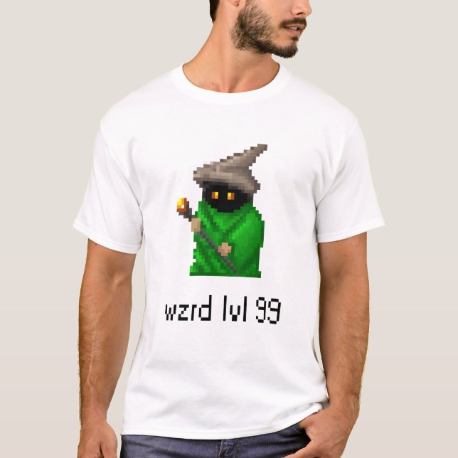Level 99 Wizard Pixel Art - Green T-Shirt (Front)