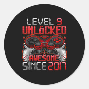 Level 9 Unlocked 9 Year Old For Boys 9th Birthday Classic Round Sticker